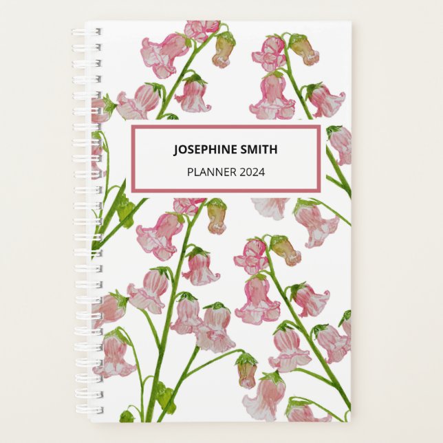 Planificateur de fleurs roses à l'aquarelle (Devant)