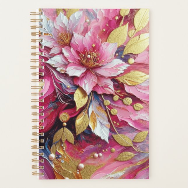 Planificateur de fleurs roses et or (Devant)