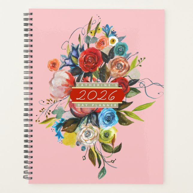 Planificateur de journée Bouquet d'aquarelle douce (Devant)