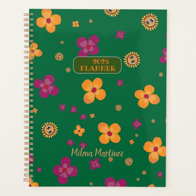 Planificateur de l'agenda Fleurs Vert 2025 (Devant)