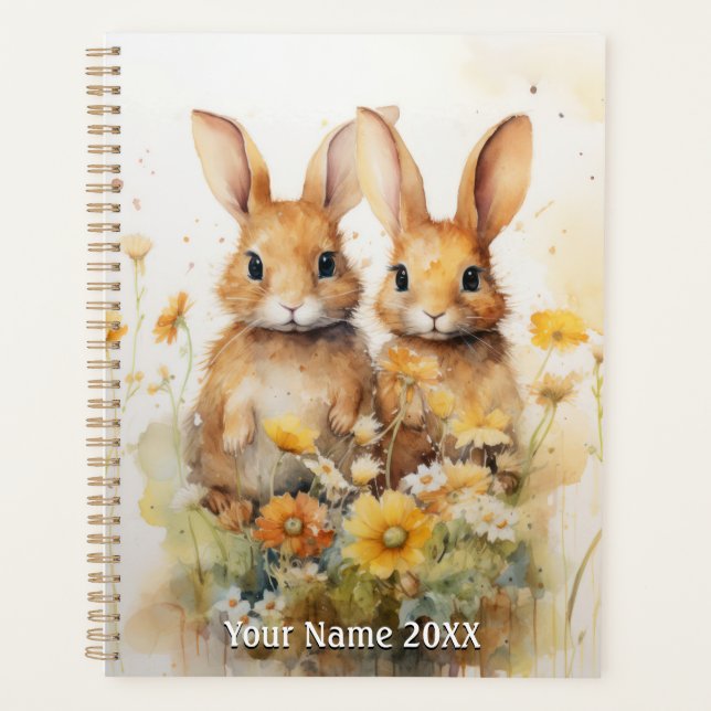 Planificateur de lapins d'aquarelle mignonne (Devant)