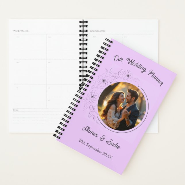 Planificateur de mariage Anémone sur fond lilas cl (Devant avec enveloppe)
