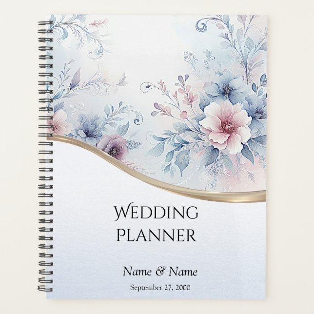 Planificateur de mariage floral rose bleu aquarell (Devant)