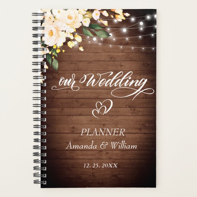 Planificateur de mariage floral Wood & Blush Rose  (Devant)