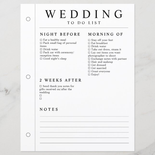 Planificateur de mariage minimal page la veille ap (Devant)