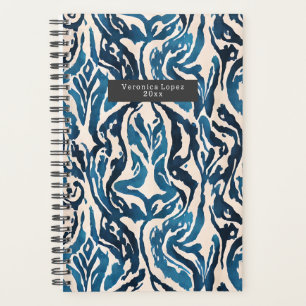 Planificateur de Motif Abstrait Blue Ikat Watercol