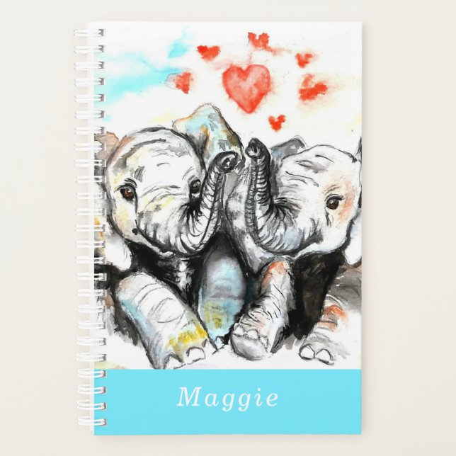 Planificateur de nom personnalisé avec éléphant en (Devant)