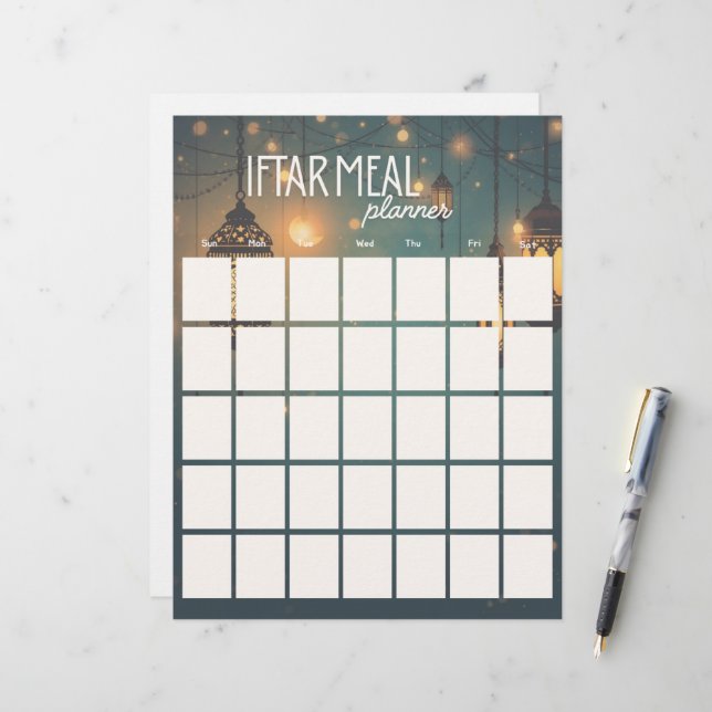 Planificateur de repas pour Iftar Ramadan - feuill (Devant/Arrière en situation)