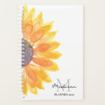 Planificateur de tournesol d'aquarelle personnalis<br><div class="desc">Ce planificateur floral est décoré d'un tournesol jaune aquarelle. Customisez-le avec votre nom et monogramme et année. Pour modifier davantage, utilisez l'outil de conception pour modifier la police, la taille de police ou la couleur. Parce que nous créons notre oeuvre, vous ne trouverez pas cette image exacte d'autres designers. Aquarelle...</div>