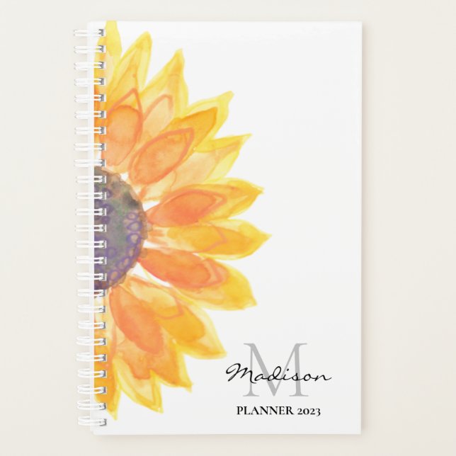 Planificateur de tournesol d'aquarelle personnalis (Devant)