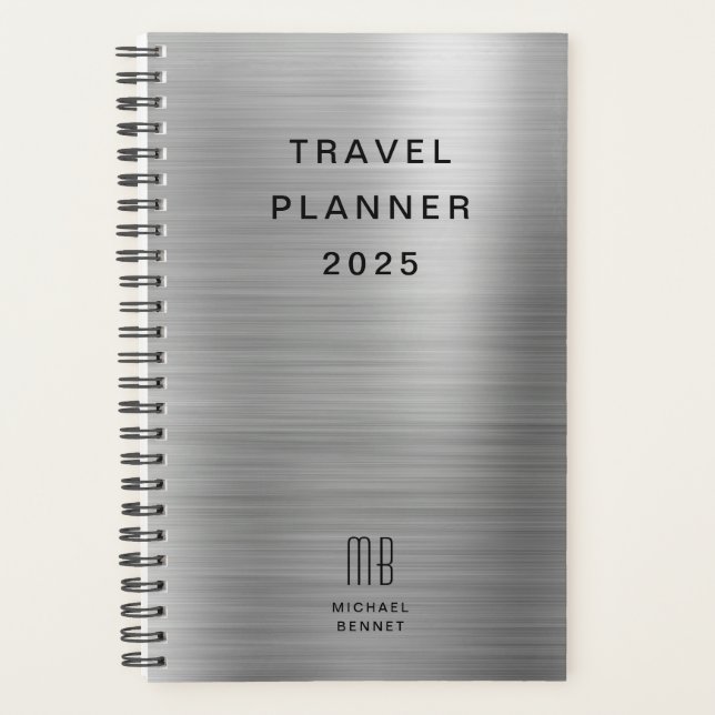 Planificateur de voyage élégant monogramme faux gr (Devant)