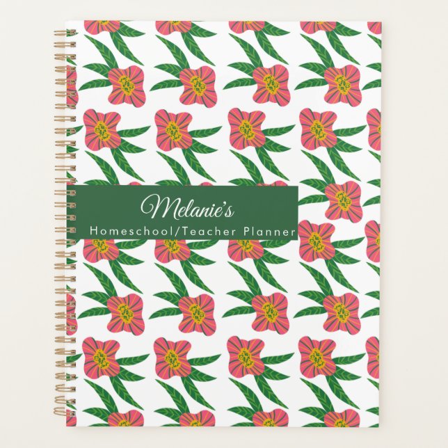 Planificateur d'école de professeur de fleurs rose (Devant)