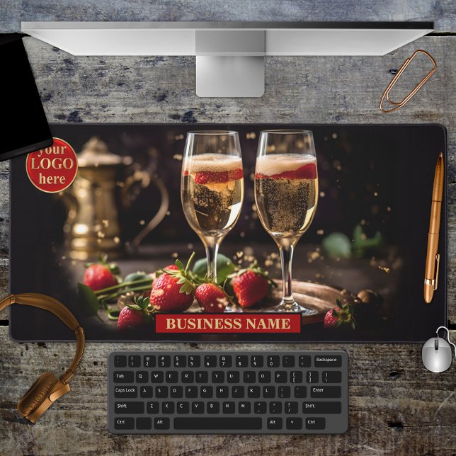 Planificateur d'événements ou Champagne de traiteu (Desk mat featuring a festive illustration of champagne and strawberries. Nice for an event planner)