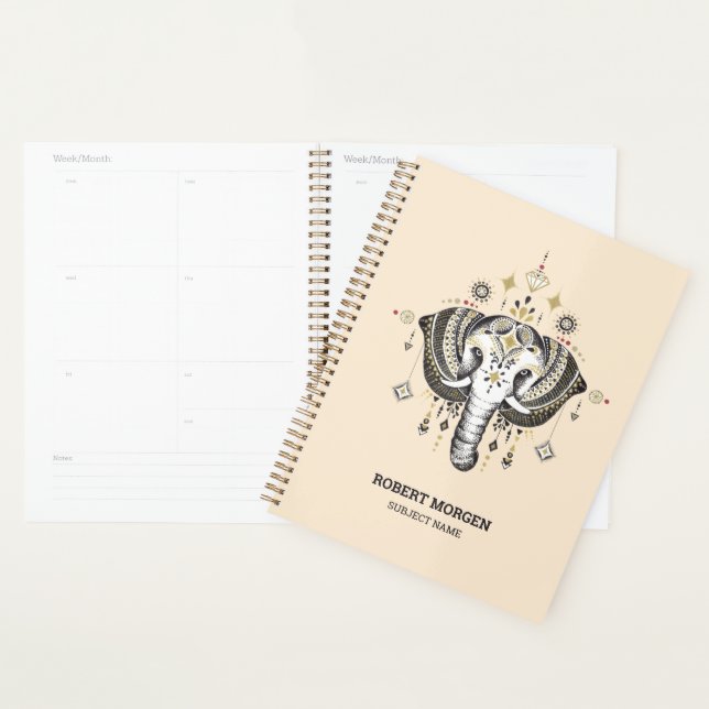 Planificateur d'illustration d'éléphants tribaux (Devant avec enveloppe)