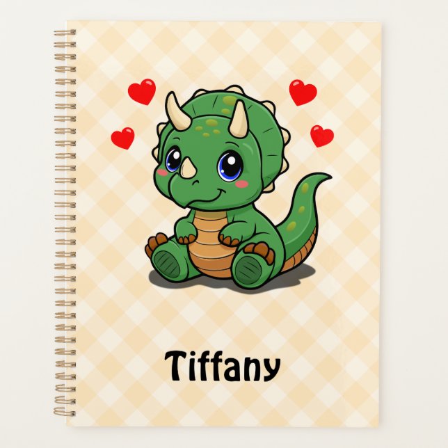 Planificateur Dinosaure Mignon – Ajouter un nom (Devant)