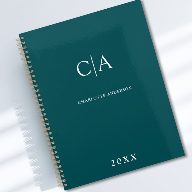 Planificateur d'invitation monogramme simple et él (Simple Elegant Monogram Teal Custom Planner with your Name, Initials or Message)