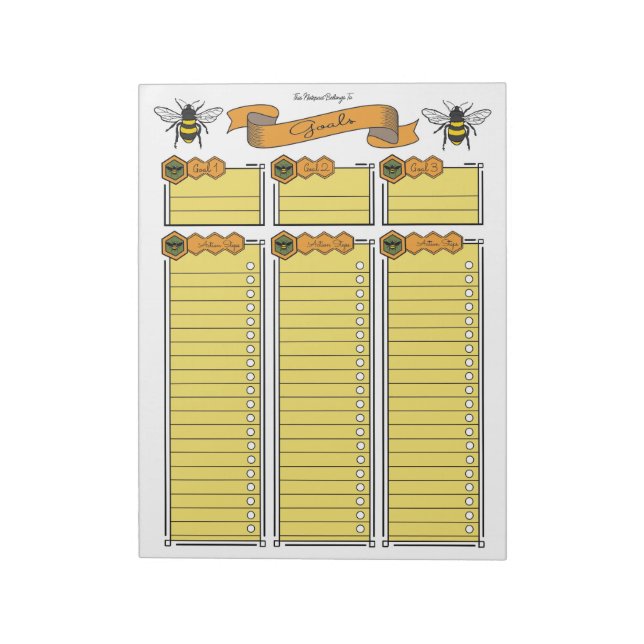 Planificateur d'objectifs Reine Abeille Bloc-notes (Tourné)