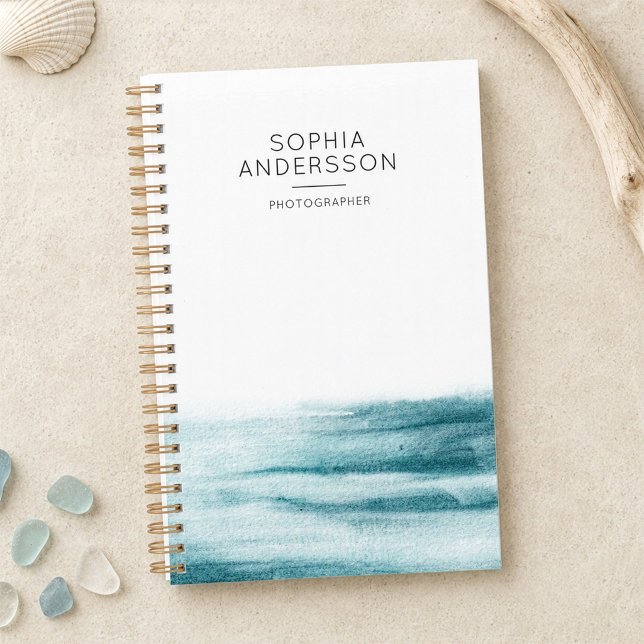 Planificateur d'océan à l'aquarelle bleue minimali (Créateur téléchargé)
