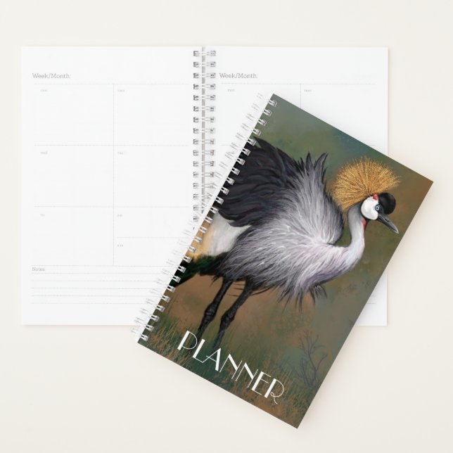 Planificateur d'oiseaux de la grue grise couronnée (Devant avec enveloppe)