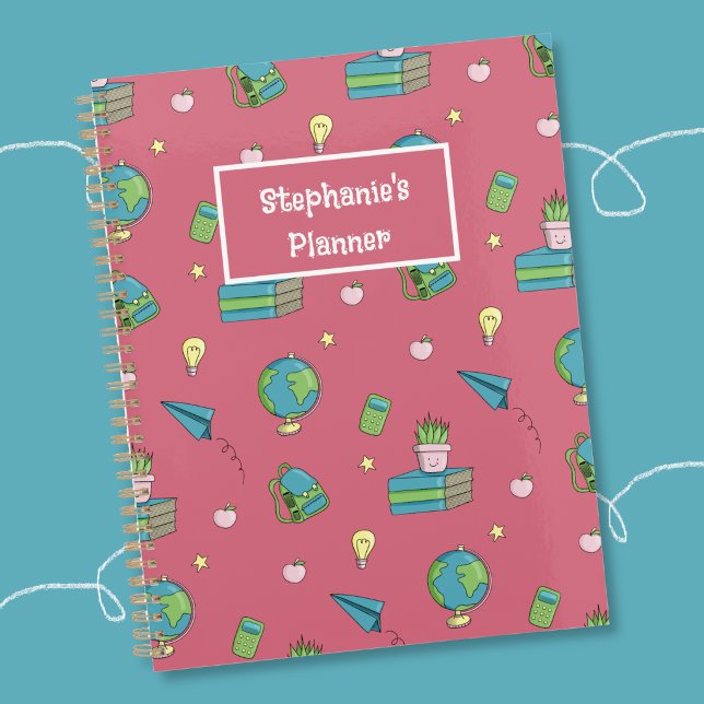 Planificateur École Élémentaire Rose avec Motif Do (Pink elementary school academic planner with name . )