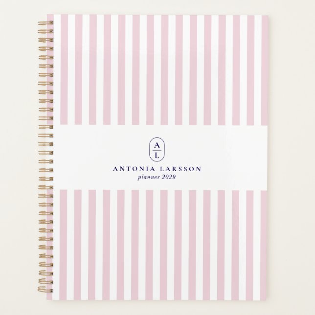 Planificateur élégant avec monogramme et rayures r (Devant)
