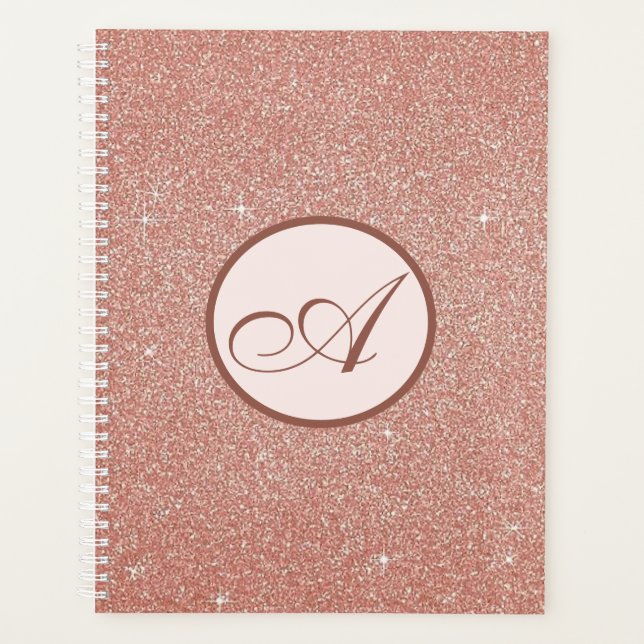 Planificateur élégant monogrammé or rose (Devant)