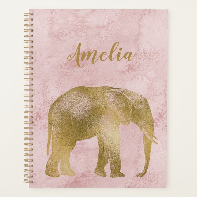 Planificateur en daim rose or Elephant (Devant)