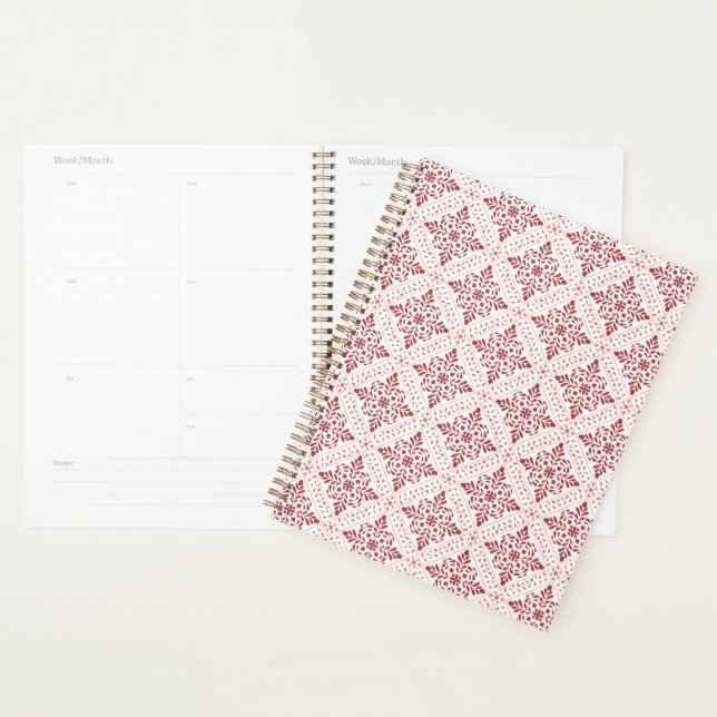 Planificateur en spirale avec design rouge et rose (Devant avec enveloppe)
