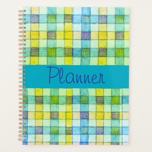 Planificateur en vichy bleu et jaune vert (Devant)