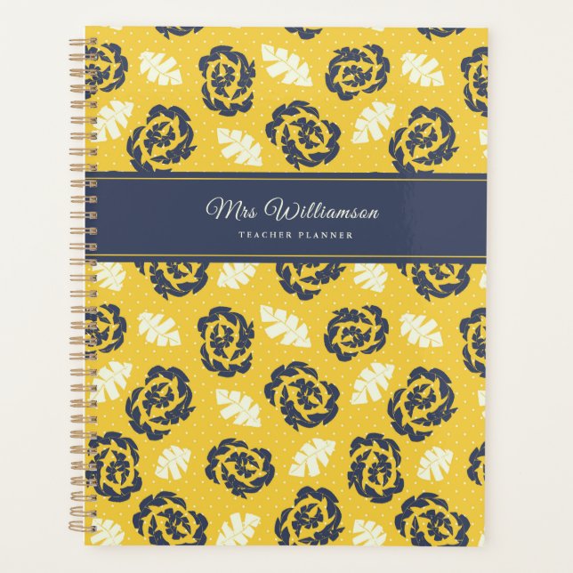 Planificateur enseignant Floral Jaune Vintage Bloc (Devant)