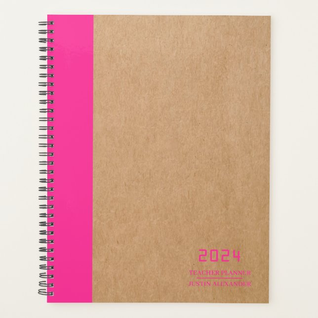 Planificateur enseignant organisé Hot Pink et Kraf (Devant)