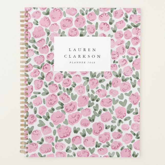 Planificateur floral aquarelle rose (Devant)