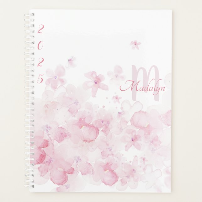 Planificateur floral aquarelle rose Monogram 2025 (Devant)