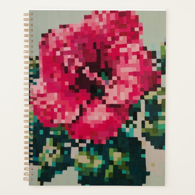 Planificateur floral avec hibiscus pixelisé rose (Devant)