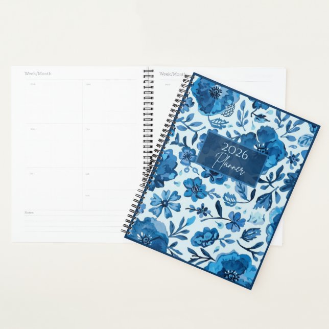 Planificateur floral bleu 2026 | Élégant | Botaniq (Devant avec enveloppe)