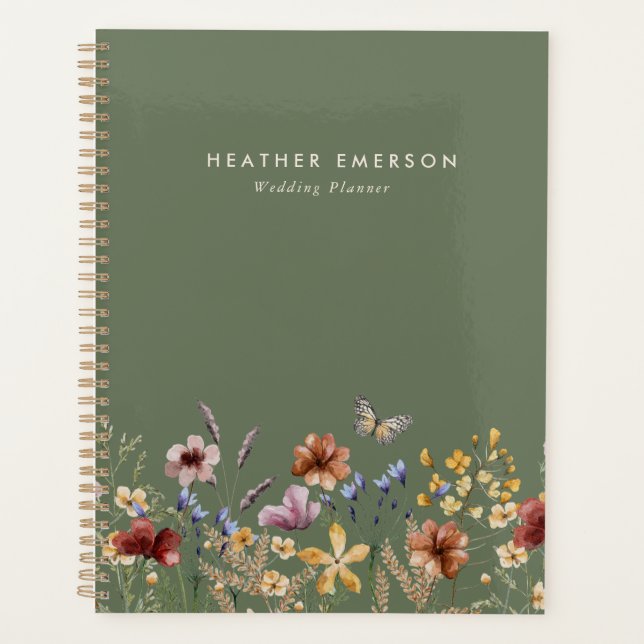 Planificateur floral de fleurs sauvages Boho vert (Devant)