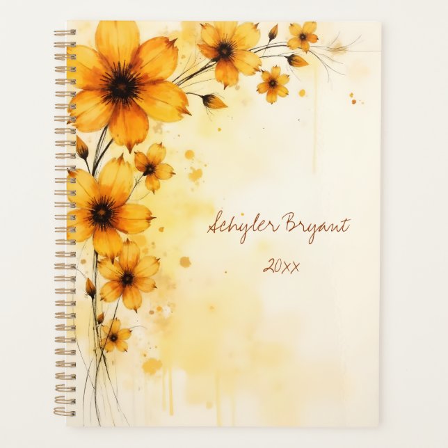 Planificateur floral jaune à reliure spirale pour  (Devant)