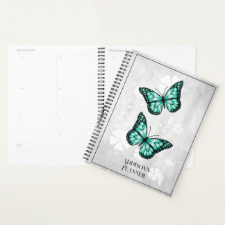 Planificateur floral papillon turquoise