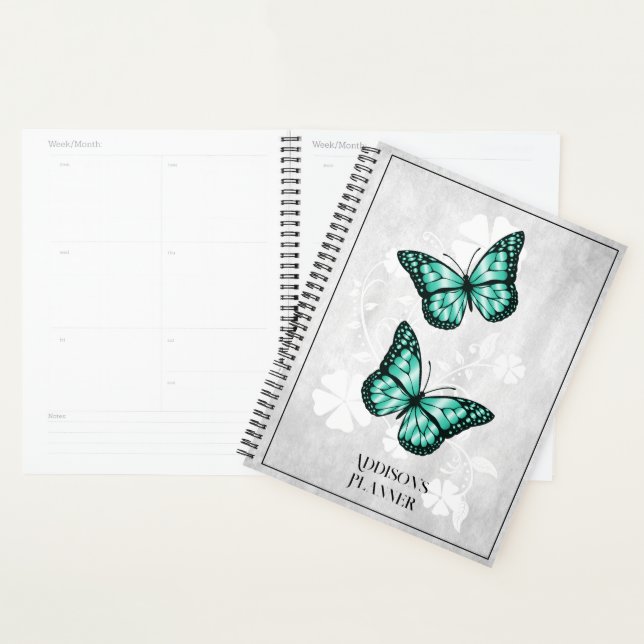 Planificateur floral papillon turquoise (Devant avec enveloppe)