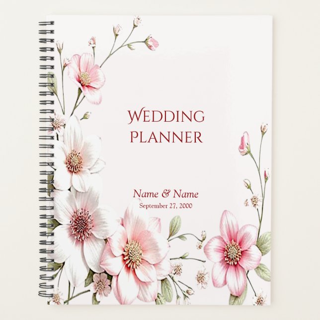 Planificateur floral rose blanc élégant (Devant)