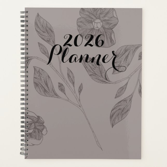 Planificateur floral taupe 2026 (Devant)