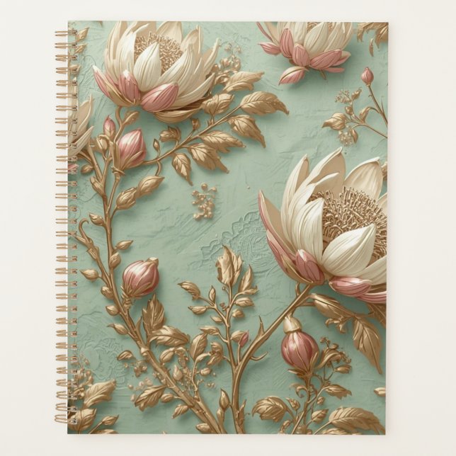 Planificateur floral vert rose Cahier Journal (Devant)