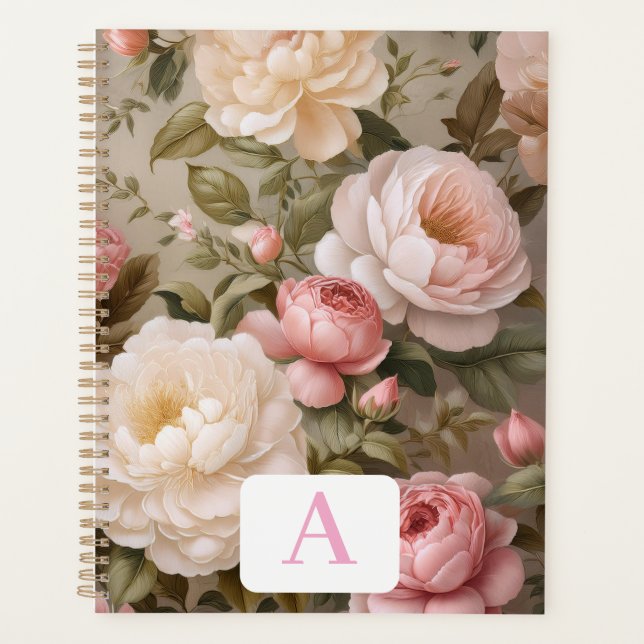 Planificateur Floral Vintage personnalisé avec Mon (Devant)