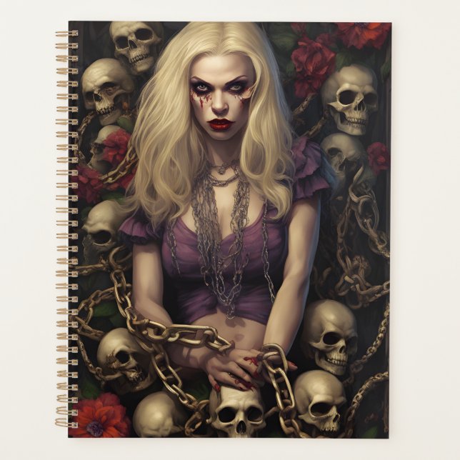 Planificateur gothique de blonde zombie avec crâne (Devant)