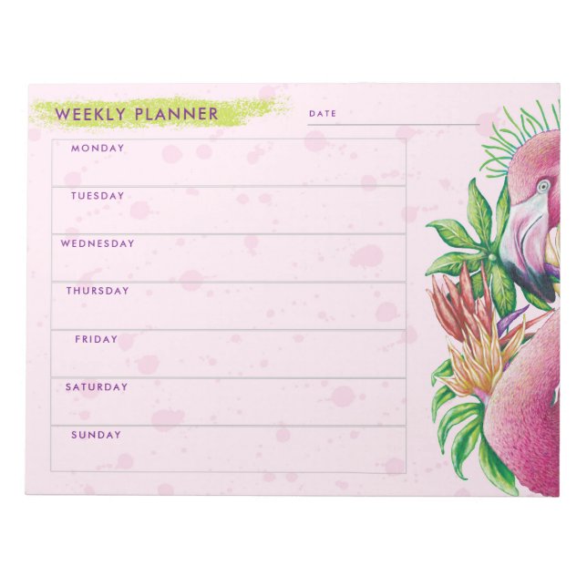 Planificateur hebdomadaire bloc-notes floral rose  (Devant)