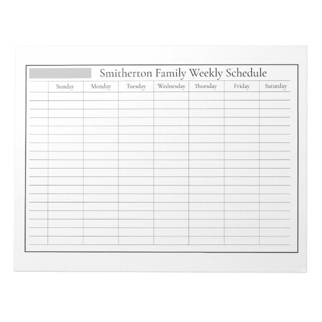 Planificateur Hebdomadaire Calendrier Bloc-Notes B (Devant)