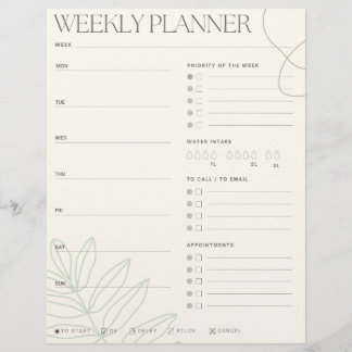 Planificateur hebdomadaire Feuille verte