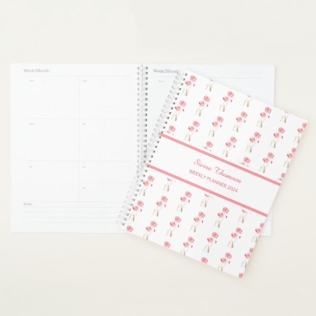 Planificateur Hebdomadaire Floral Coquelicots Rose (Devant avec enveloppe)