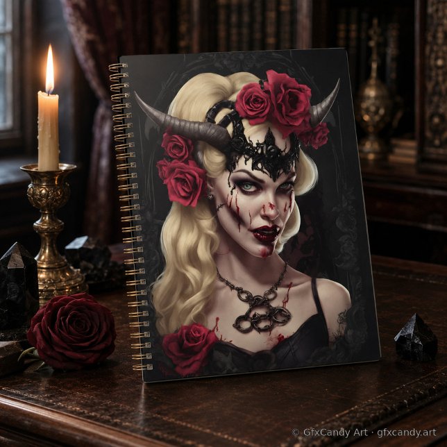 Planificateur Hebdomadaire Gothique Bébé Zombie -  (Zombie babe gothic planner in a candlelit setting with roses and crystals.)