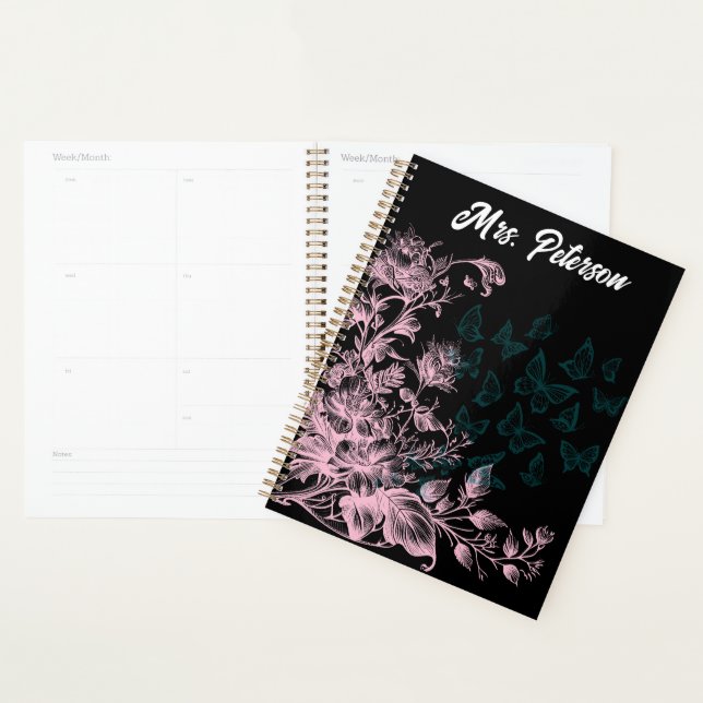 Planificateur hebdomadaire pour femmes Papillon fl (Devant avec enveloppe)